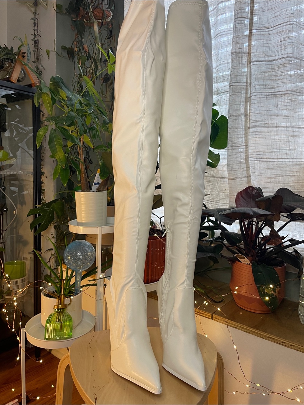 White Over-The-Knee Pointed-Toe Boot